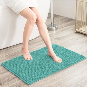 blue/teal chenille soft bath rug mat set